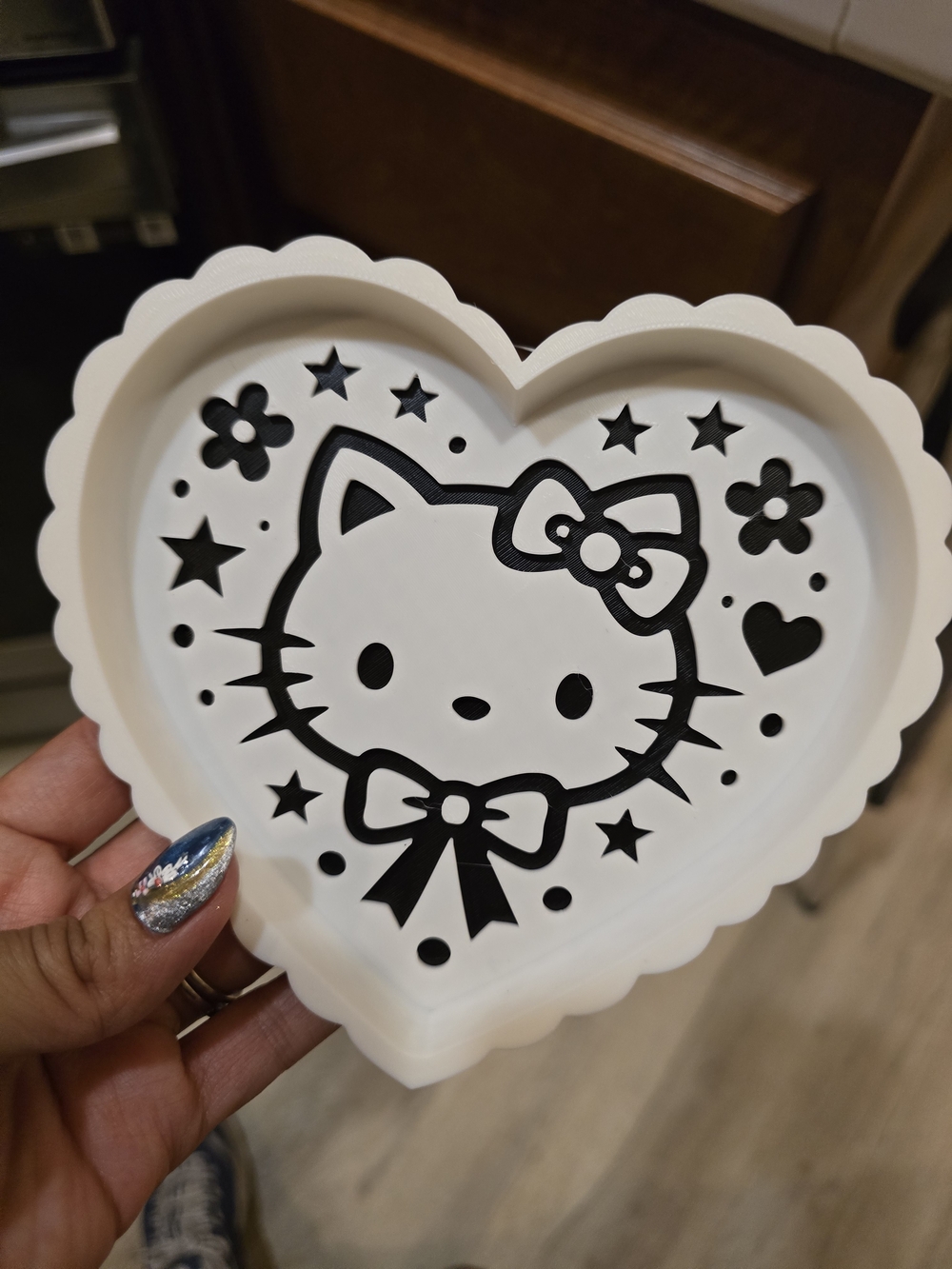 Hello Kitty White and Black Heart Shaped Trinket Tray
